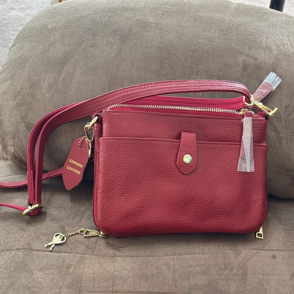 Concealed Car RT  Roma Genuine Leather Burgundy Crossbody Bag